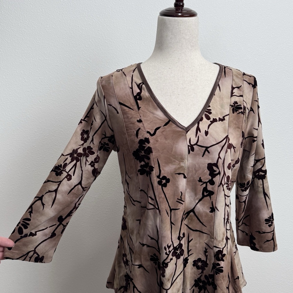 VTG Roz & Ali Top Womens MP Brown Floral Velvet Fairy Grunge Phoebe Friends 90s - Picture 4 of 13